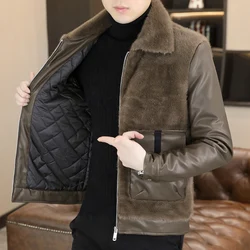 2024 Autumn Winter Leather Fur Integrated Jackets Men Casual Business Thickened Warm Faux Fur Jacket Social Windproof Overcoat