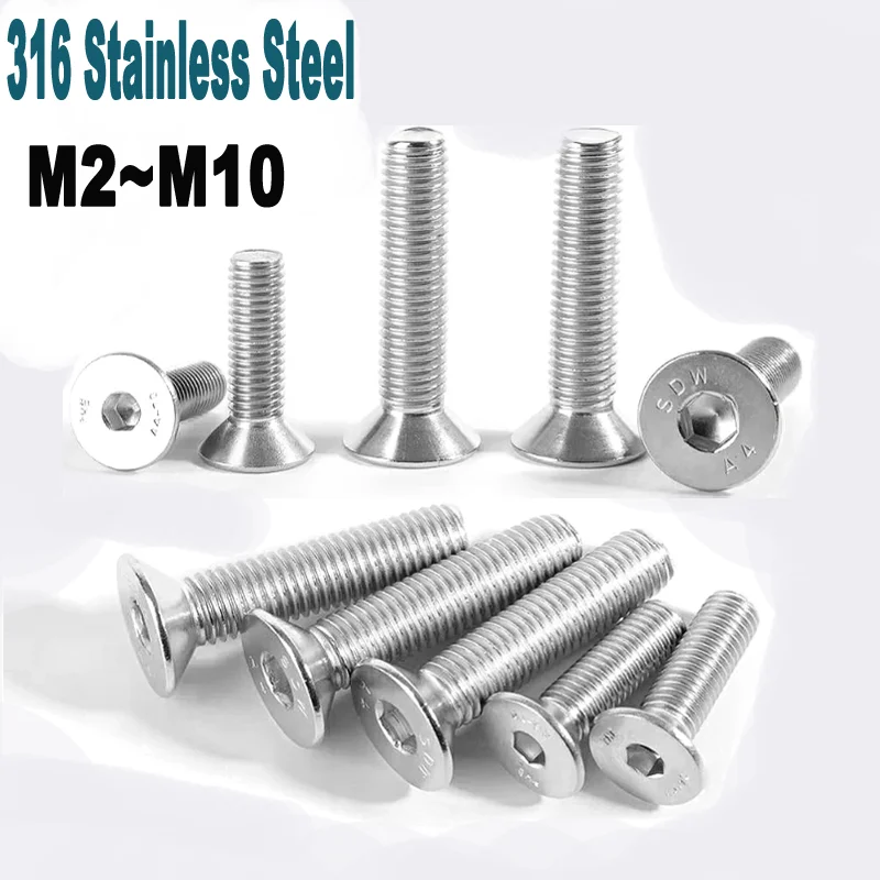 SUS316 Stainless Steel Hexagon Hex Socket Flat Screw M2~M10 Countersunk Head Allen Key Bolt