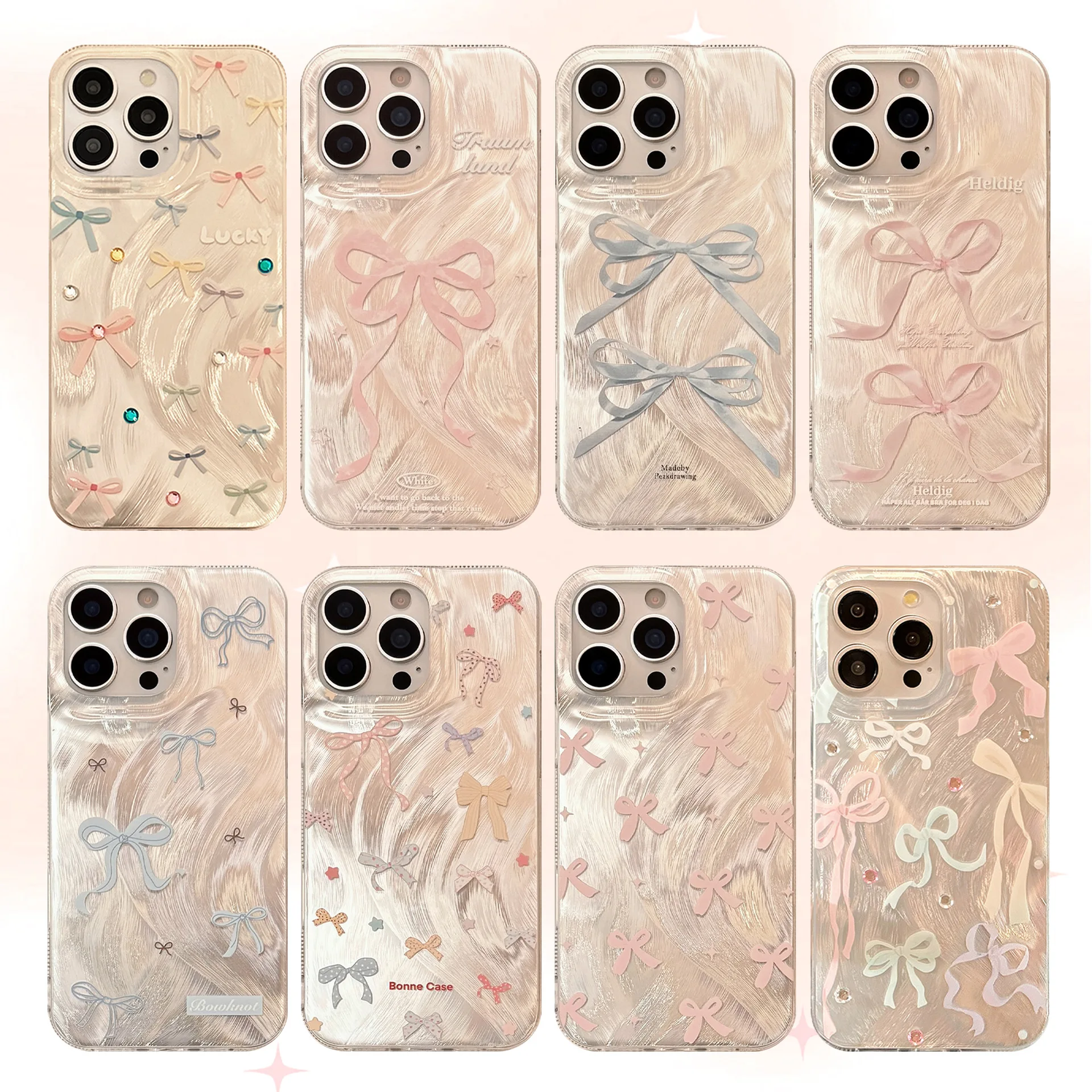 Koreanische bunte Diamant-Bowknot-Muster-Handyhüllen für iPhone 17, Air 12, 13, 11, 16, 14, 15, Pro Max, stoßfeste Schutzhülle