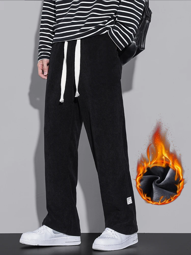 

Thick Winter Plush Chenille Fleece Pants Men's Casual Straight Comfortable Drawstring Warm Fashion Velvet Trousers Male