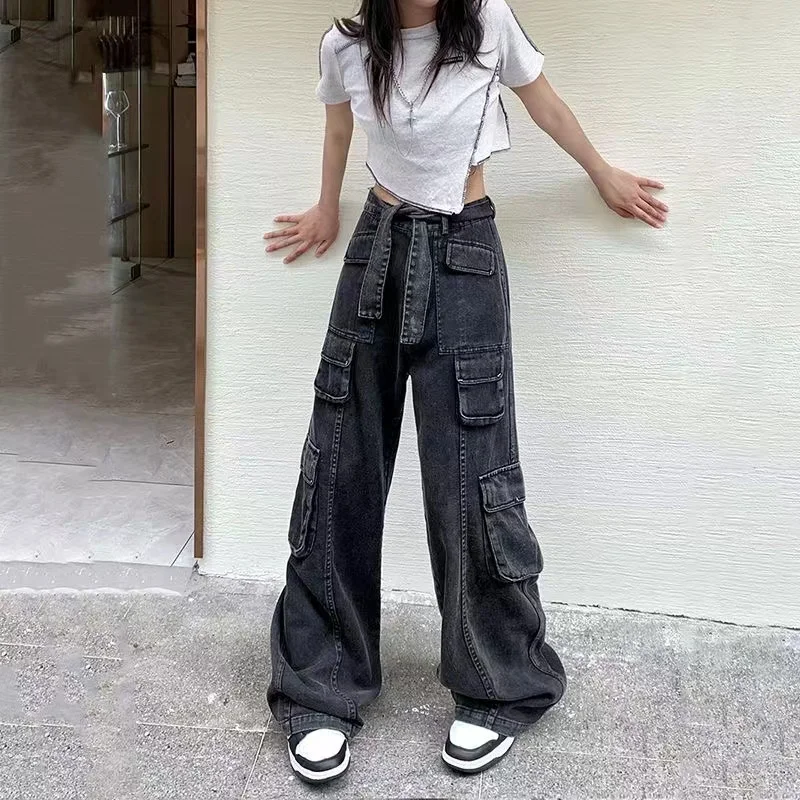 Casual Cargo Pants Low Waist Vintage Loose Streetwear Baggy Jeans Women Oversized High Street Sexy Y2K Straight Trousers Woman