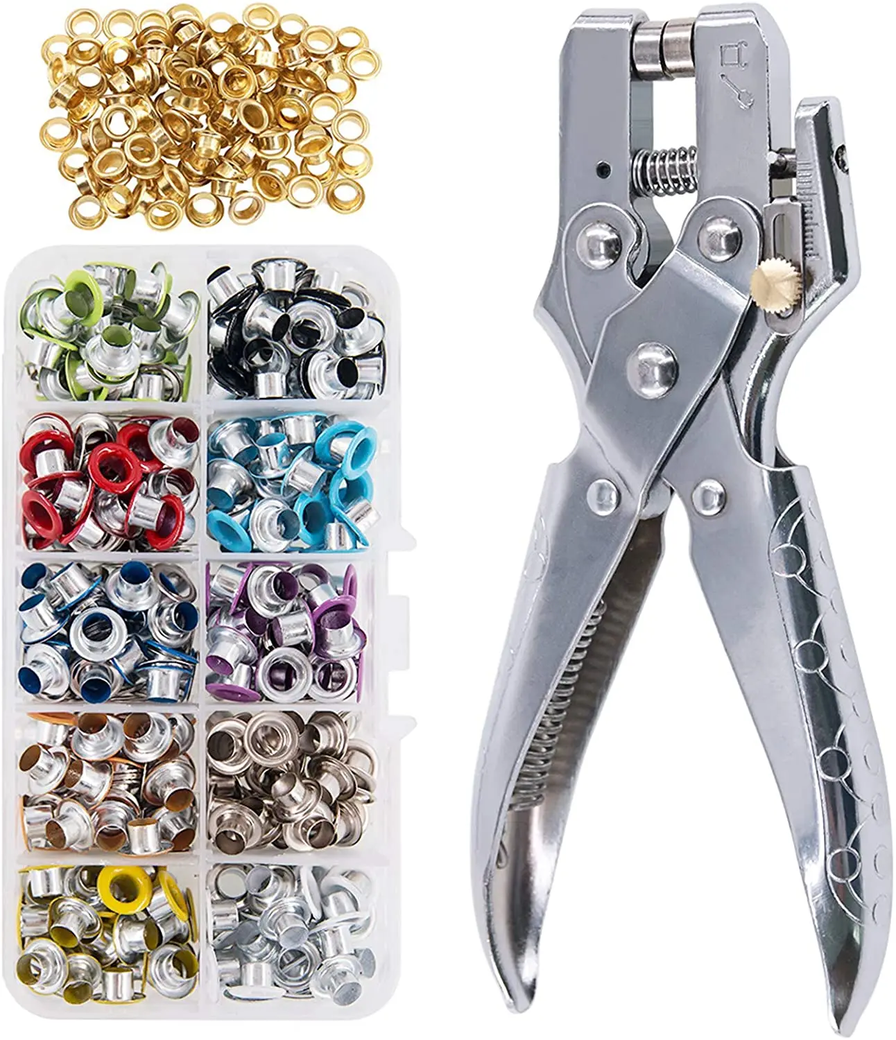 

A Set Multi-Color Metal Eyelets Grommets Kit with Installation tools, for Leather, Canvas, Shoes, Belts, Bags, Crafts