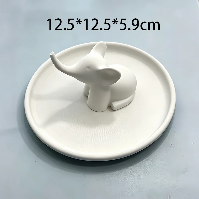 Cute Elephant 3D Printed Jewelry Tray White Animal Trinket Dish Minimalist Ring Necklace Storage Holder Tabletop Dresser Decor