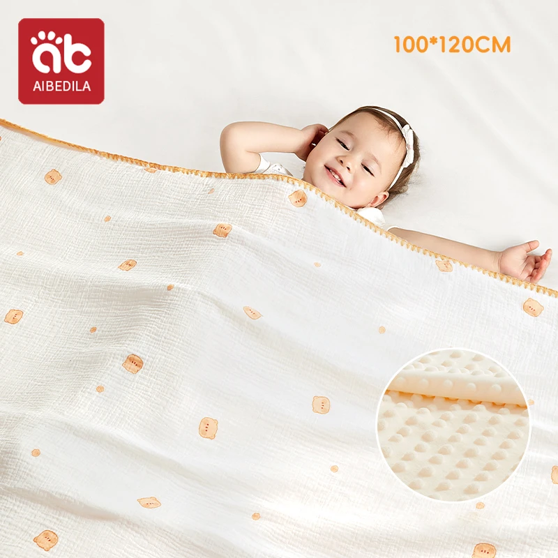 AIBEDILA Summer Newborn Blanket Cotton Breathable Baby Swaddle Cute Cool Infant Quilt Gauze Towel Bean velvet Blanket Bedding