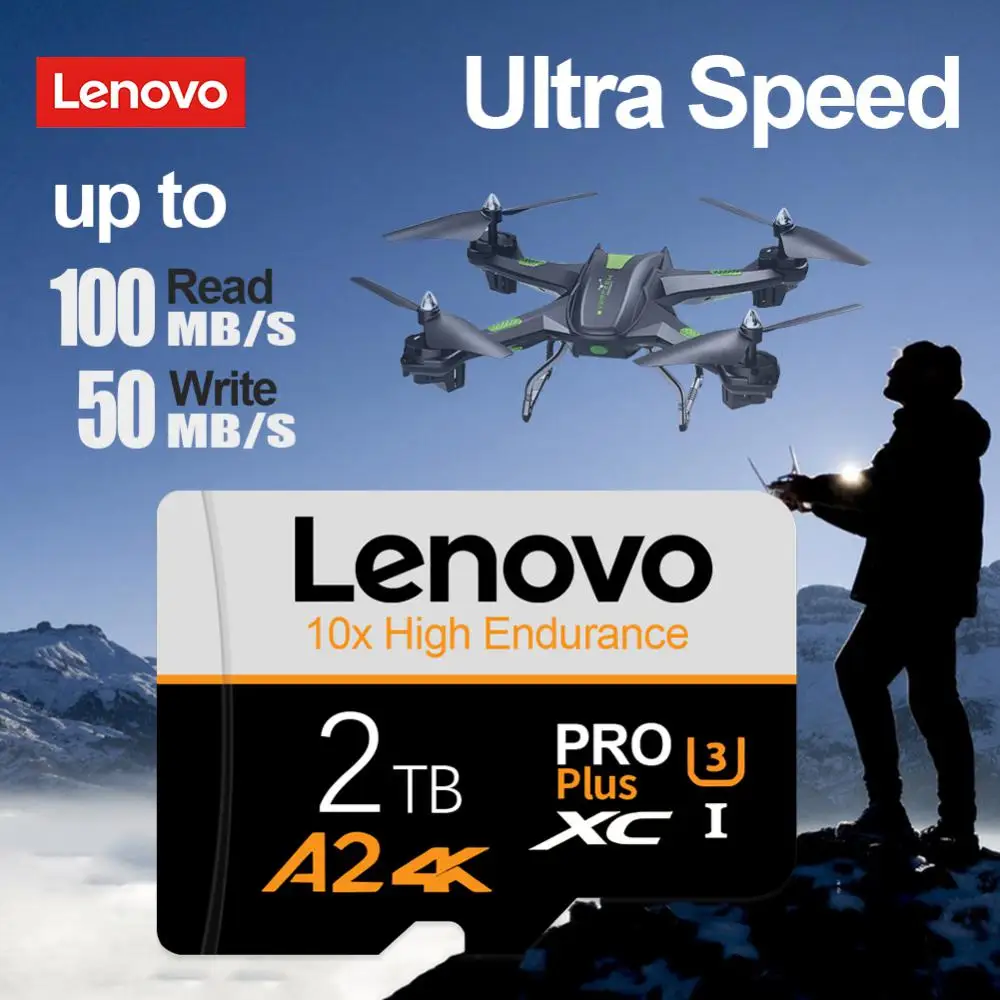 Lenovo การ์ดหน่วยความจำ SD 2TB 128GB 512GB Micro TF SD Card 64GB 256GB 1TB sd/tf การ์ดหน่วยความจำแฟลชสำหรับโทรศัพท์กล้อง Ps4พร้อมอะแดปเตอร์