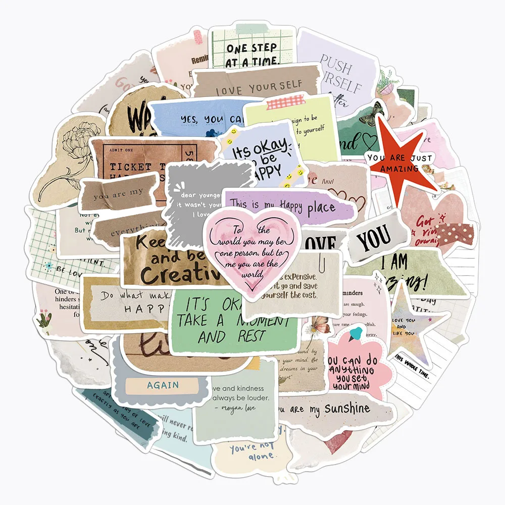 50PCS Creative Fragmented Text Small Fresh Stickers Decorative Phone Case Laptop Water Cup Skateboard DIY Personalized Stickers