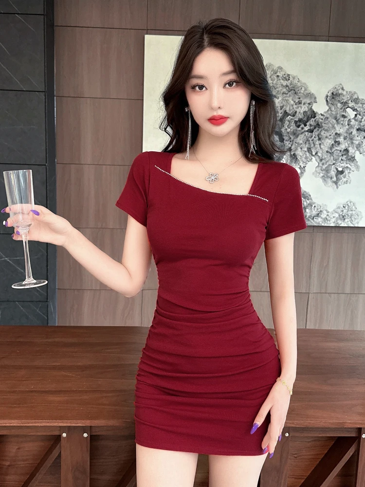 

Сексуальное модное короткое платье с квадратным вырезом, украшенное стразами, облегающее, с эффектом пуш-ап, подчеркивающее фигуру