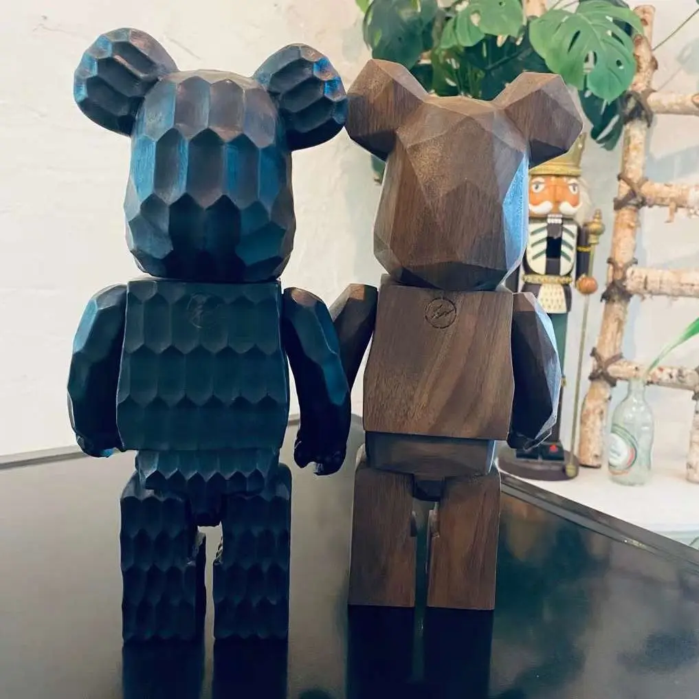 Bearbrick 400% hebanowy niedźwiedź falisty i orzech Rhombus Bear BE @ RBRICK Wood rękodzieło figurka Premium kolekcja ozdoba