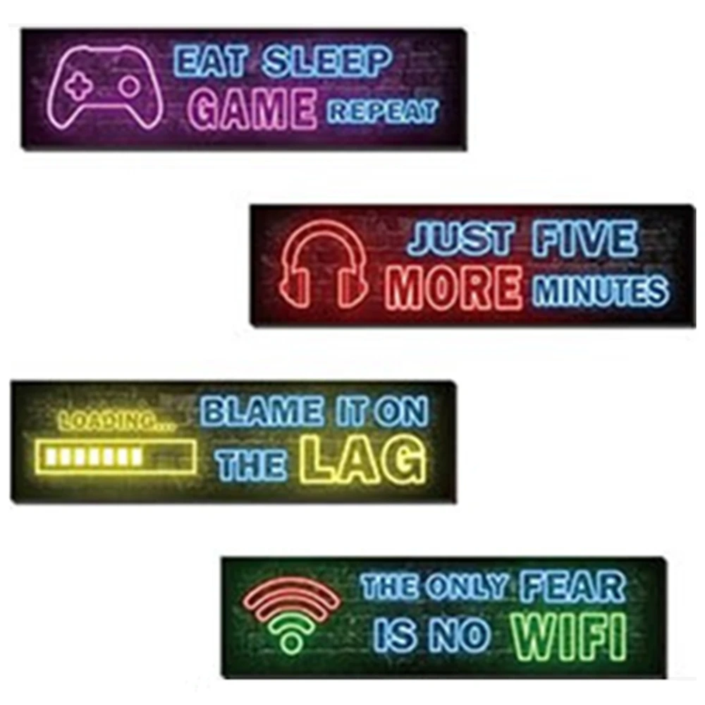 Affiche de jeu effet néon, manette de jeu vidéo, autocollants muraux en vinyle pour casque d'écoute, pour la maison, salon, chambre d'enfants, Zone de Gamer, décoration