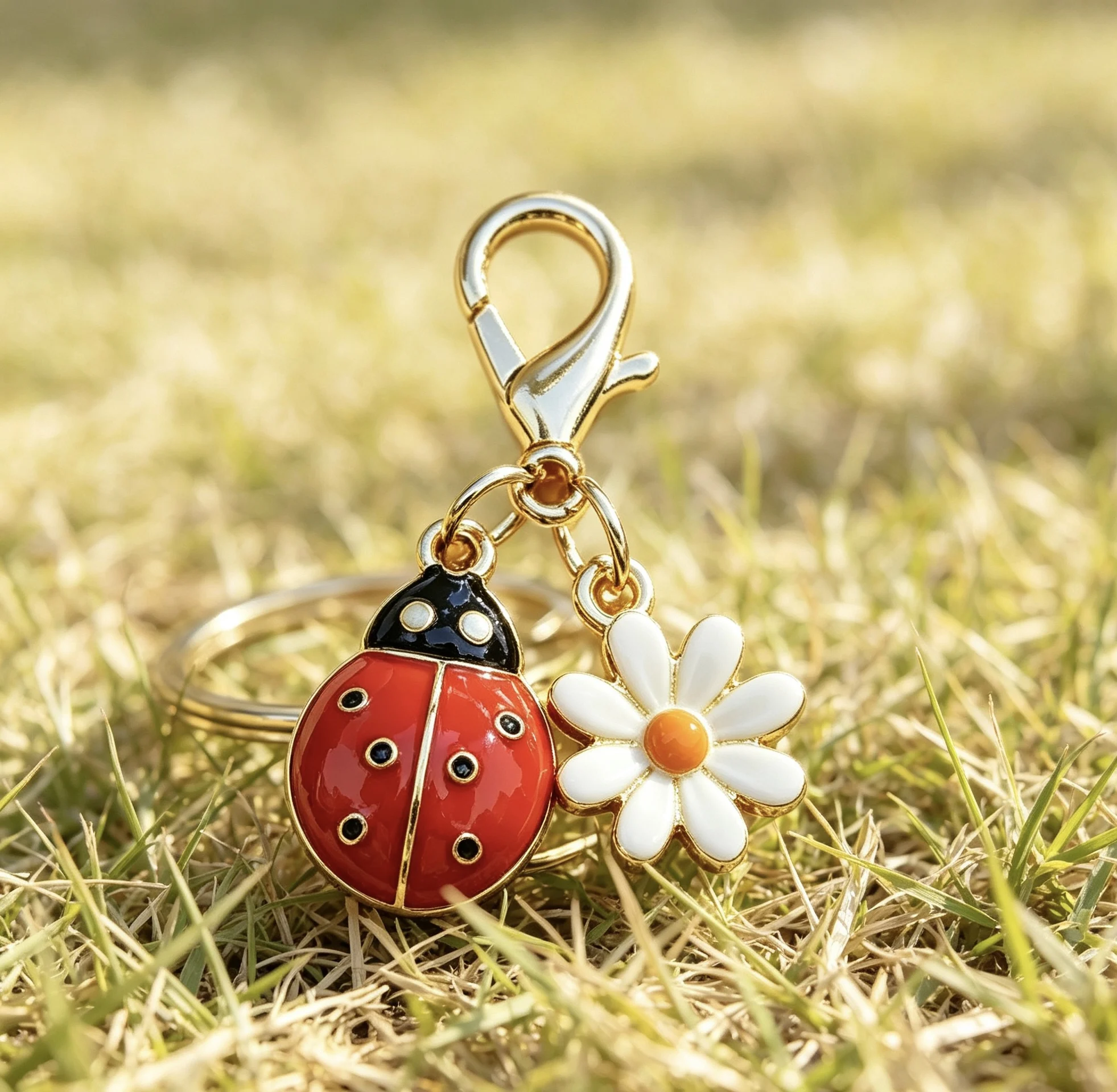 5/10 Stück Cartoon Niedlicher Großer Marienkäfer Gänseblümchen Schlüsselanhänger Niedlicher Legierungs-Reise-Mini-Charm Schlüsselring Ideales Geburtstagsgeschenk – Detail 3