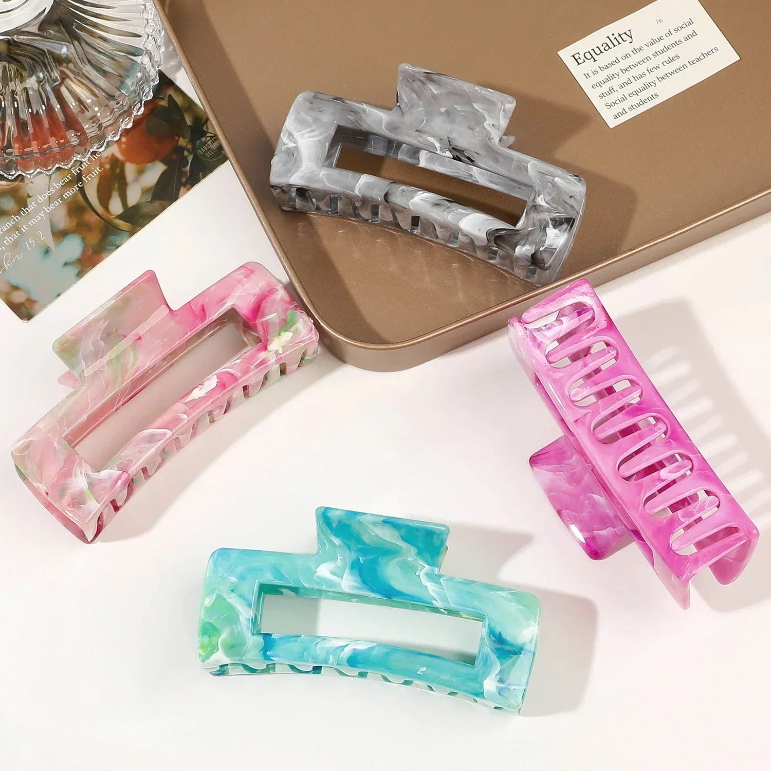 

Fashionable Simple Marble Pattern Square Hair Clip Large No-slip Styling Hair Clip Summer Shark Clip Hair Accessory Gift