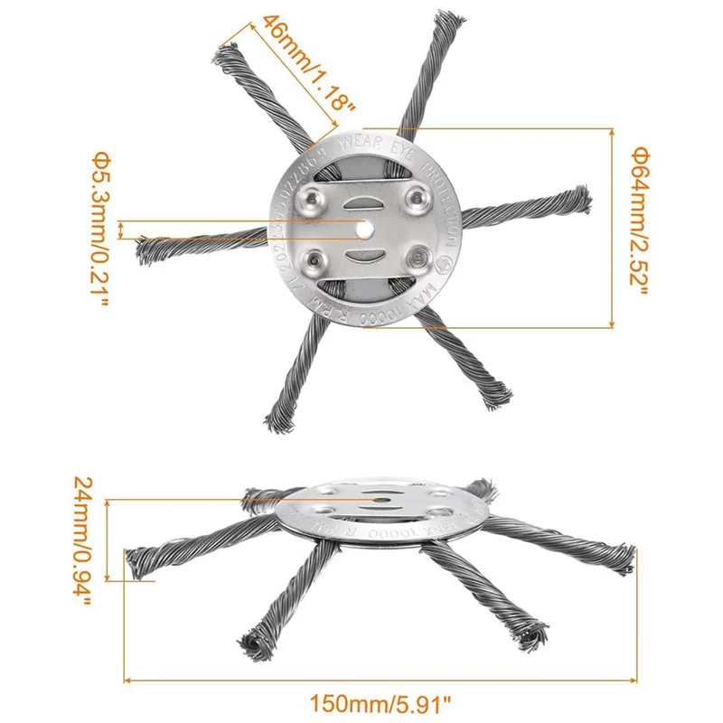 ABMI-Universal 6In Steel Wire Weed Grass Trimmer Head- 3PCS Set, 6 Blades Included For Cordless String Trimmer,