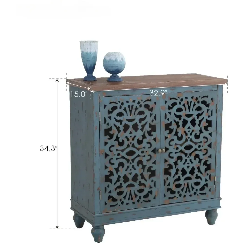 XMSJ Living Room Cabinet, Furniture, Feature Cabinets with Doors, Wooden Frames, Hollow Carved Floral Patterns