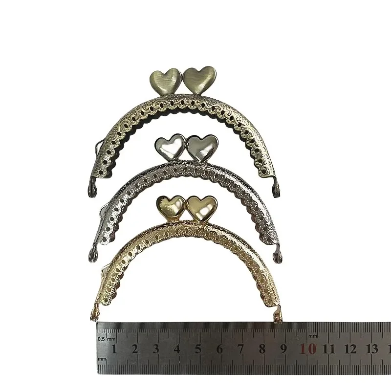 10PCS 8.5cm Double Heart Beads Semicircle Metal Purse Frame Kiss Clasp Clutch DIY Bags Hardware Craft Accessories