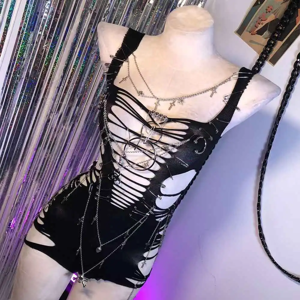 Harajuku Eco Teen Kawaii Pin يدوية الصنع E-Girls لتقوم بها بنفسك سلسلة 90s الجرونج الجمجمة القوطية فستان القوطي ايمو الشرير الصخرة Y2K القمم