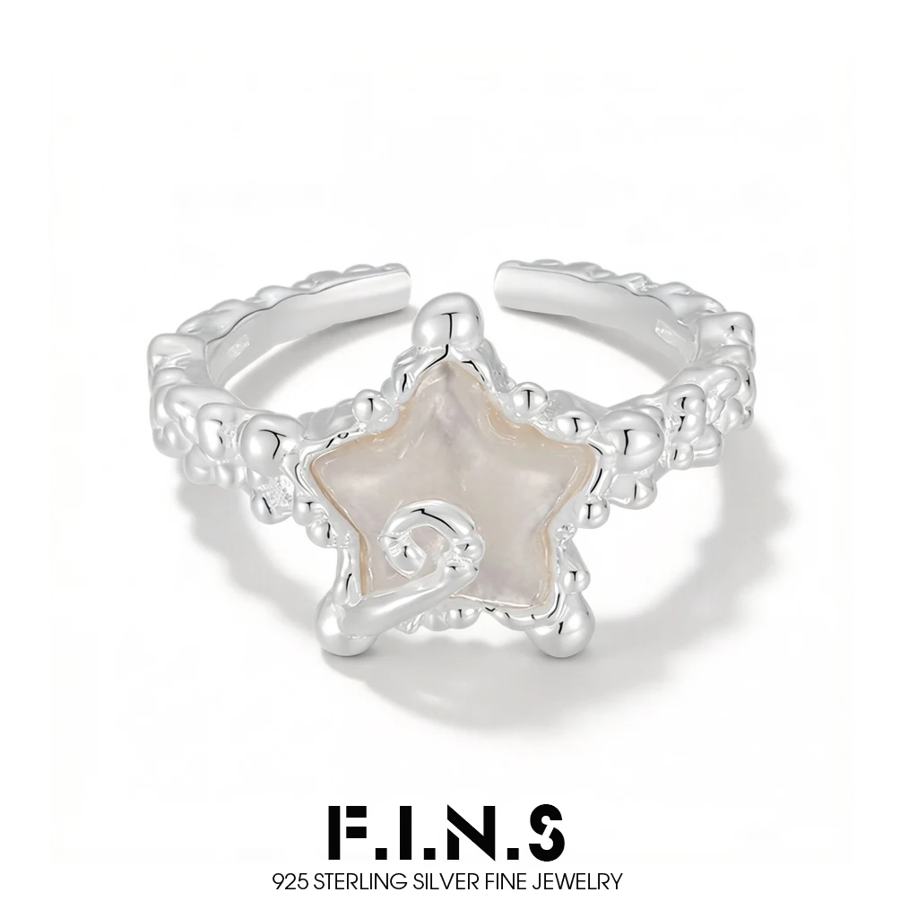 F.I.N.S Original S925 Sterling Silver White Shell Star-Shaped Open Ring Small Size Cute Five-Point Star Tail Finger Jewelry