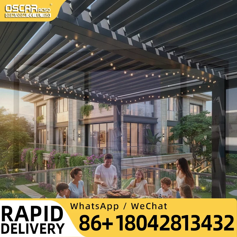 Modern Motorized Waterproof Electric Opening Louver Roof Garden Gazebo Aluminum Pergola Tents With Led Light for Backyard Patio