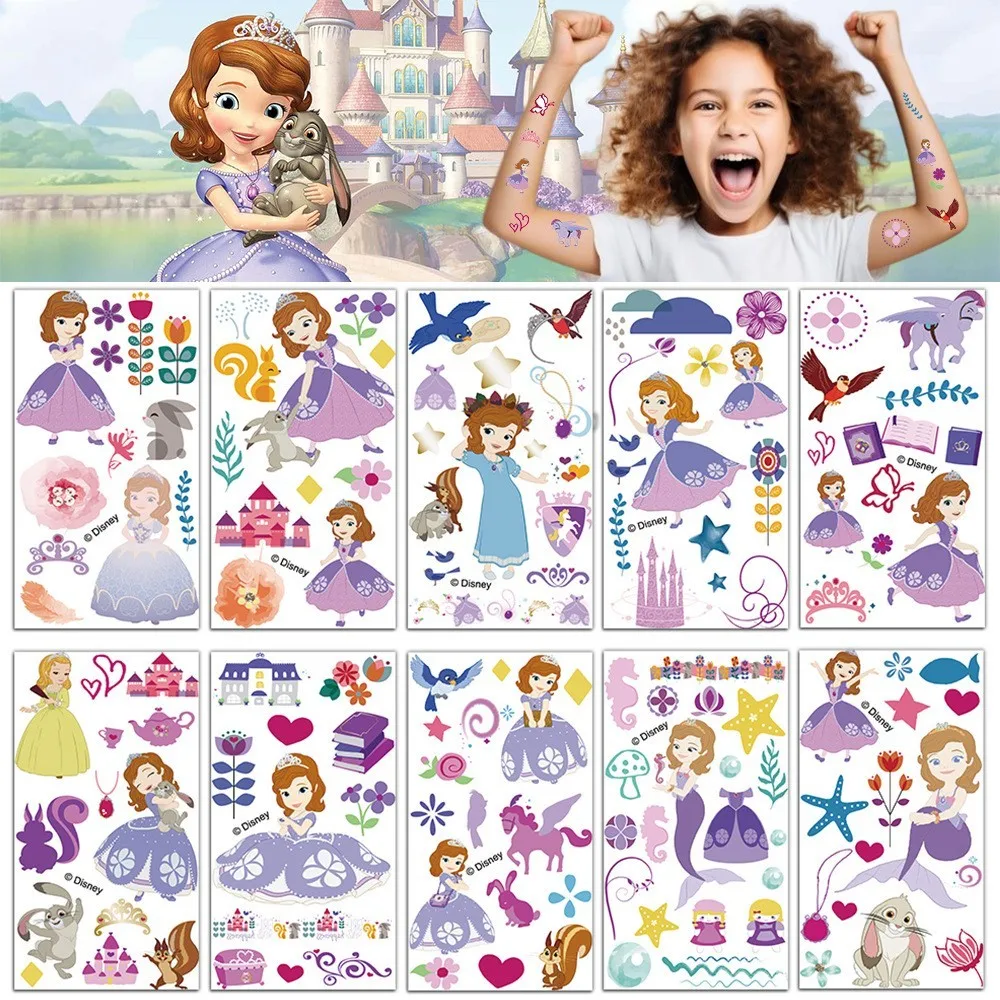 10Pcs New Disney Princess Sofia Temporary Tattoo Stickers Cute  Princess Fake Tattoo For Kids Funny Birthday Gift