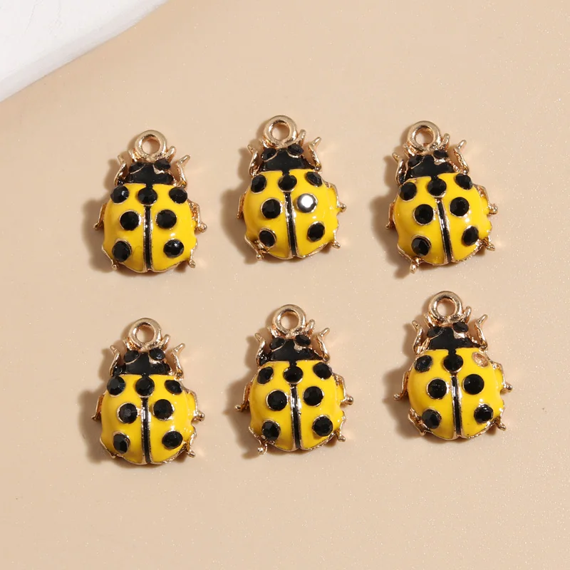 10pcs 2 Colors Cute Enamel Ladybug Ladybird Charms Insect Animal Pendant Fit DIY Earrings Jewelry Making Handcrafted Accessories