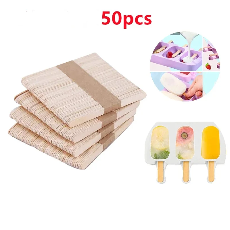 50pcs Popsicle Sticks Pure Natural Wooden Pop Wood Hand Crafts Art Ice Cream Sticks Popsicle Accessories Dropshipping