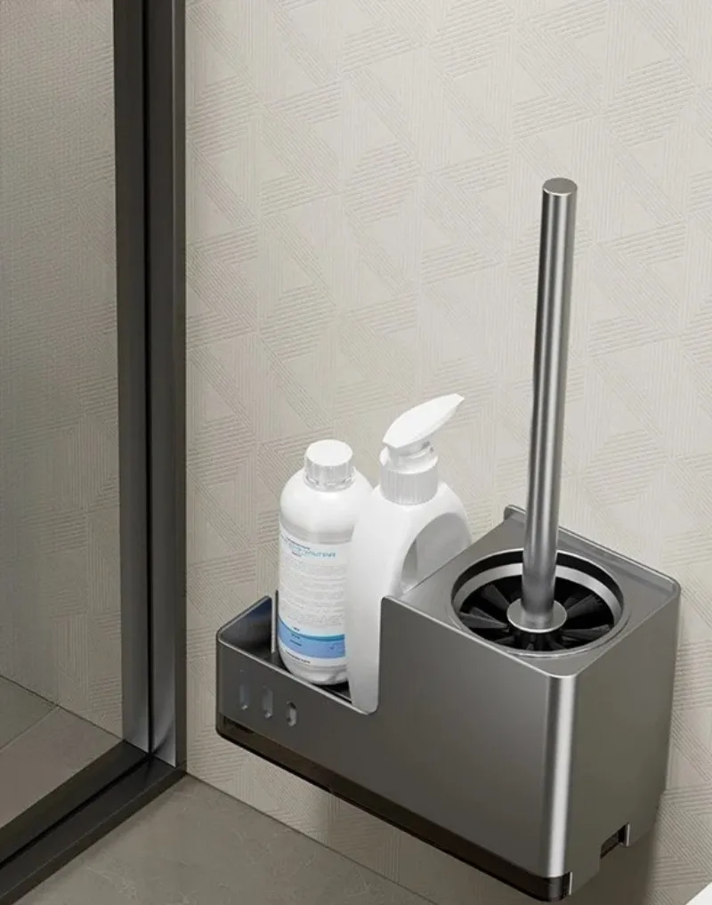 

Bathroom Toilet Brush Holder Cleaning Tools Space Aluminum Wall Mounted No Drill Vertical Toilet Brush Bathroom Accessories