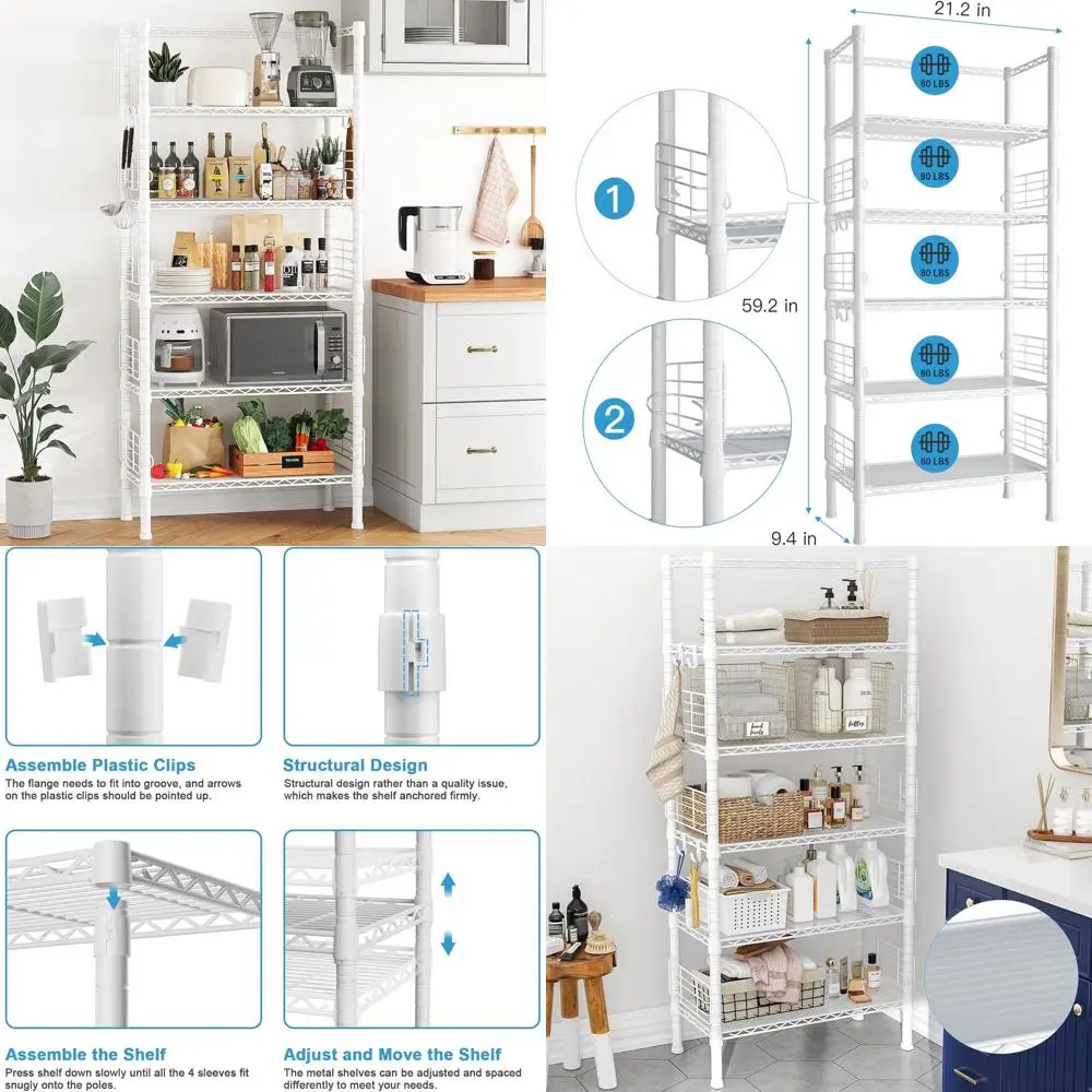 

5-Shelf Metal Storage Rack for Home & Garage, 21.2W x 9.4D x 59.2H, Holds 400lbs, White