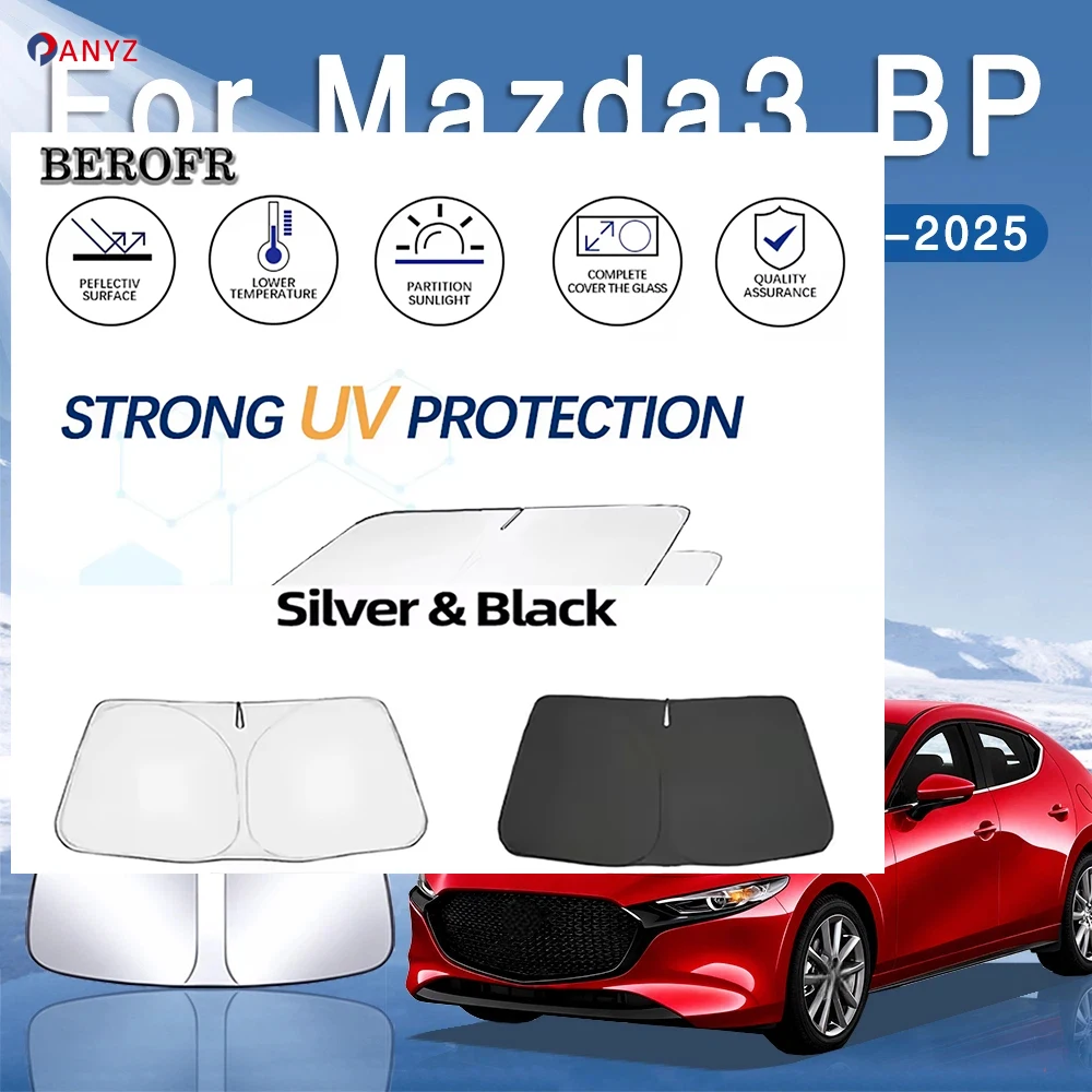 For Mazda3 BP 2019~2025 2023 2024 MK4 Foldable Car Sun Visor Front Windshield Sunshade Heat Insulation Summer Auto Accessories
