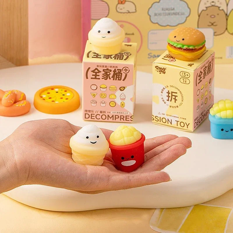 Blind Boxs Kids Stress Relief Hamburger Food Squeeze Chicken Soft Glue Random Fidget Mystery Toys for Children New Year Gifts