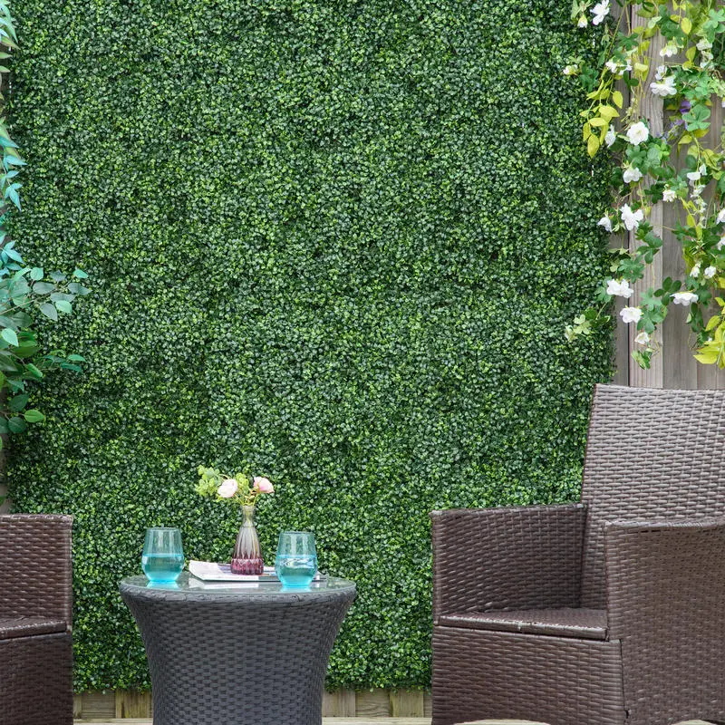 

Outsunny 12 PCS Artificial Boxwood Panels Topiary Wall Greenery Backdrop, Privacy Hedge Screen 4 Layer Roll, Light Green