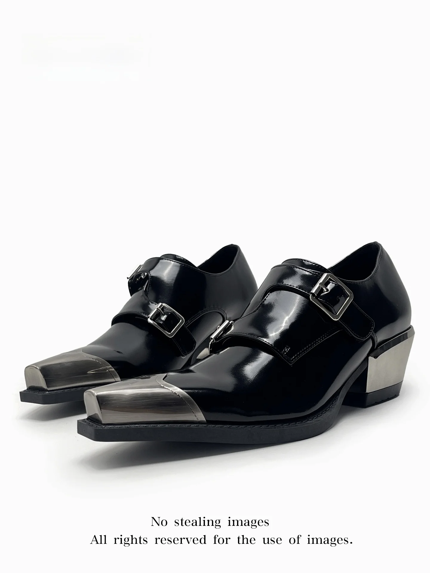 MibVias Punk Style Metal Toe Skull Double Buckle Western Cowboy Flat Heels Unisex Y2K Chunky Heel Single Shoes Fashion Loafers
