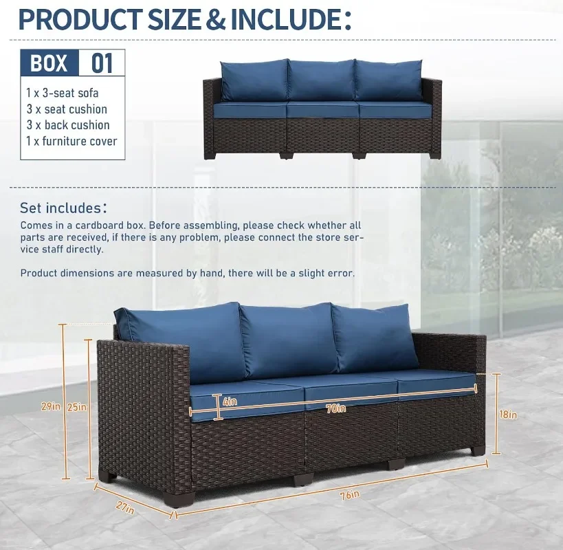 Valita Patio Furniture 3-seat Sofa Brown Wicker Outdoor Furniture Outdoor Couch Deep Seat High Backrest Waterproof Cover
