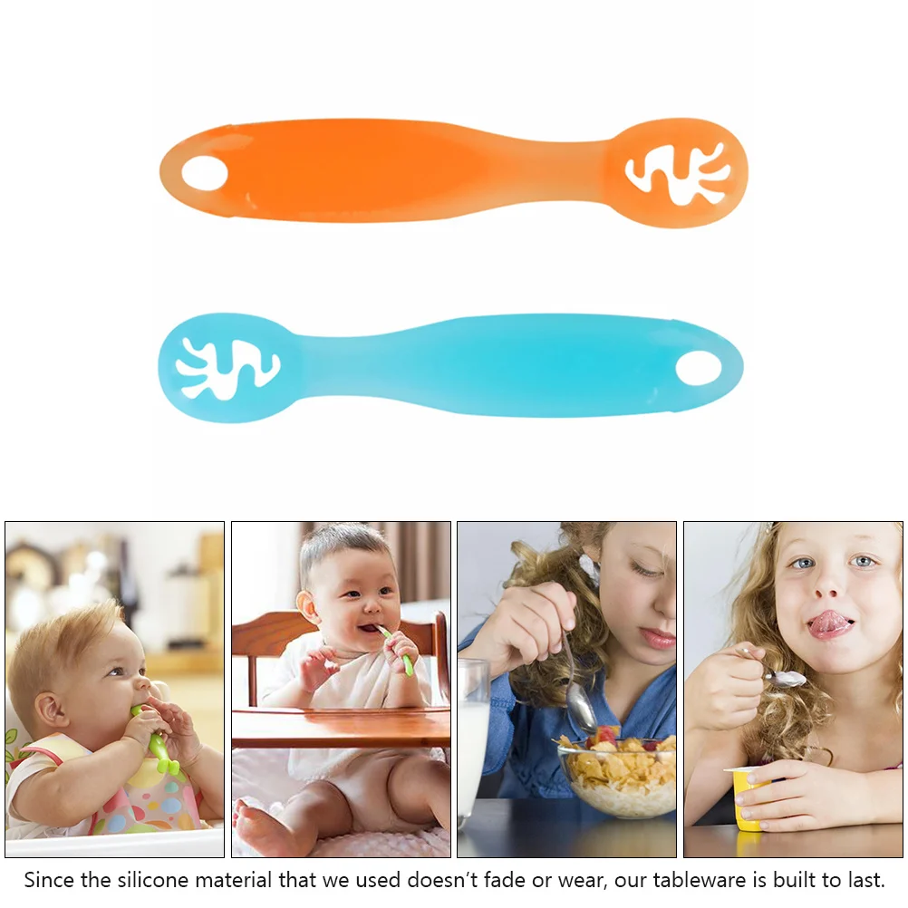 2 pezzi cucchiaio per apprendimento per bambini utensili per allenatore in silicone compatto portatile sicuro microonde stoviglie per bambini strumento di alimentazione essenziale