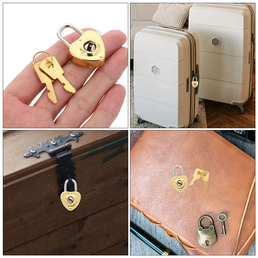 6Sets Mini Heart Decorative Padlock Cute Zinc Alloy Jewelry Lock Small Shape for Diary Luggage Backpack Security