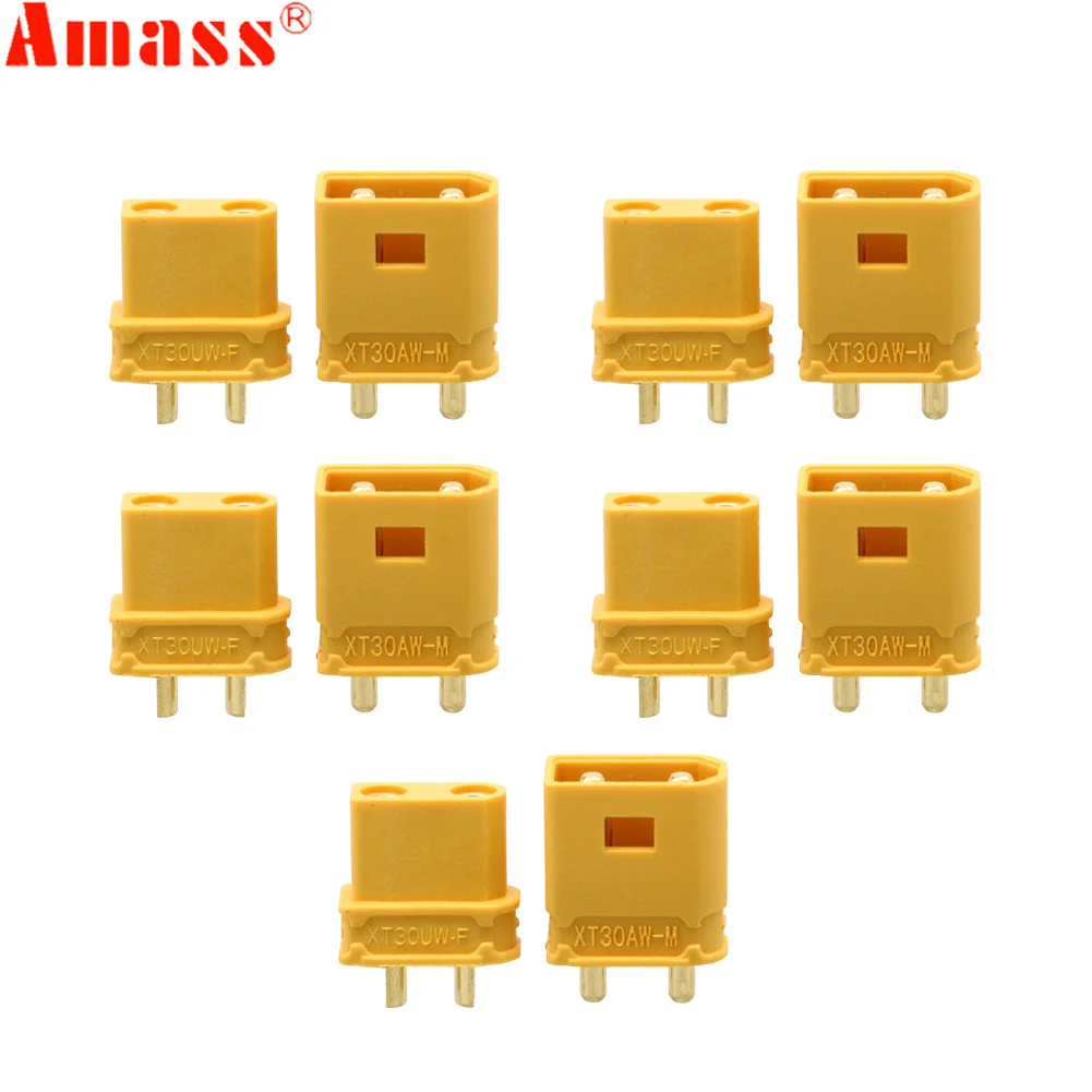 

5Pair Amass RC Aircraft FPV XT30AW-M XT30UW-F Waterproof Plug with Lock Buckle XT30AW Male XT30UW Female Gold-plated Connector