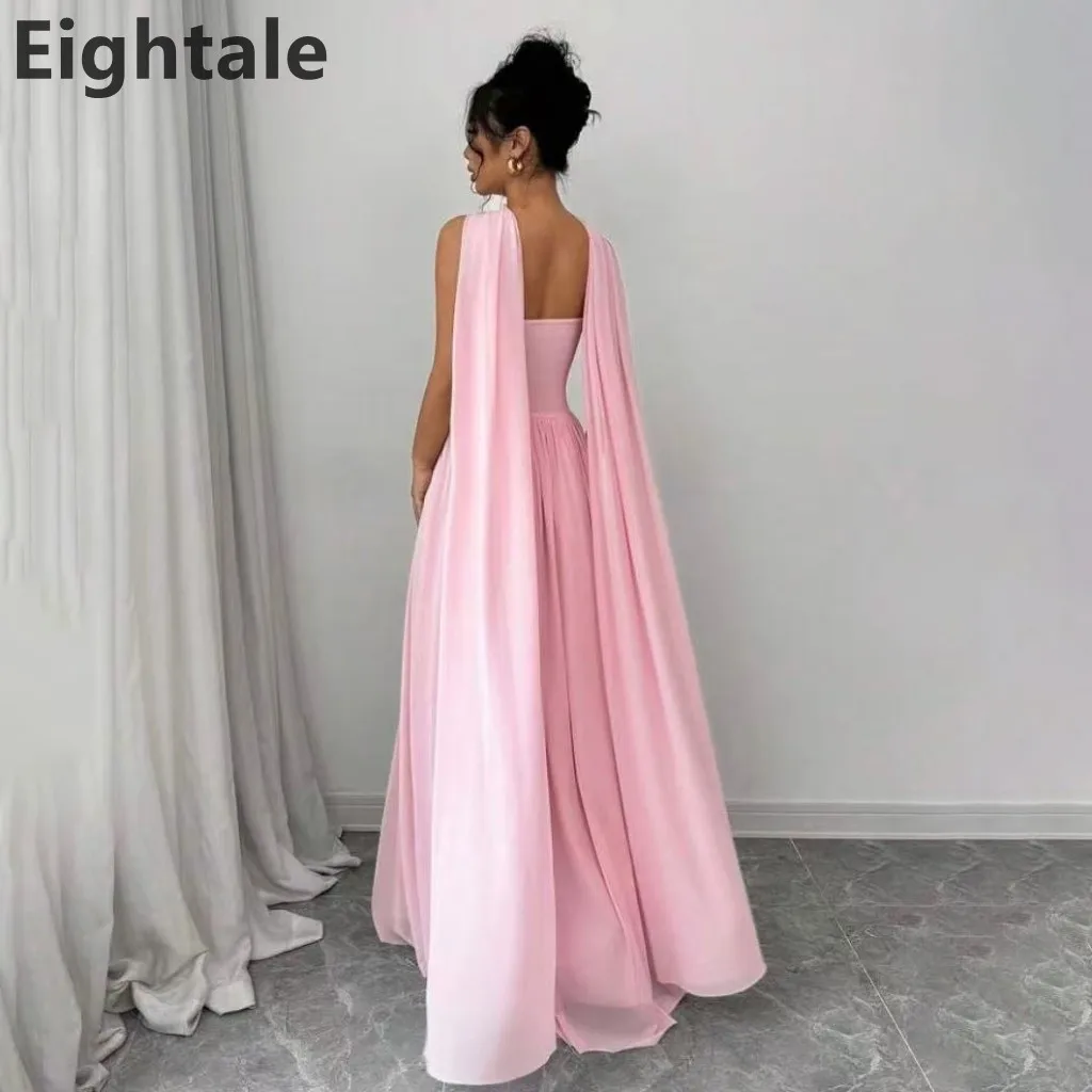 

Eightale 2025 Strapless A-Line Evening Dress Light Pink Chiffon Wrap Prom Gown for Dubai Party Customizable Saudi Arabic Style