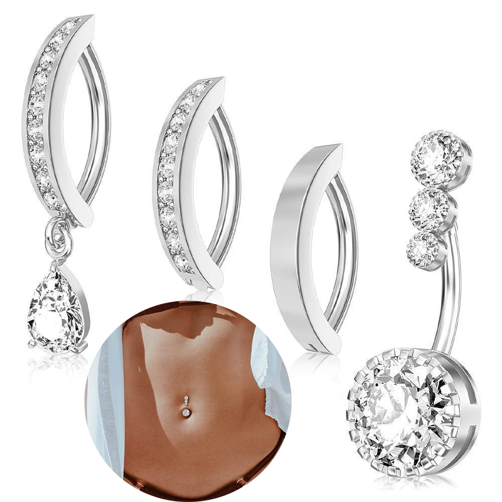 Reversed Clicker 14G Curved Cross Dangled Belly Button Ring Belly