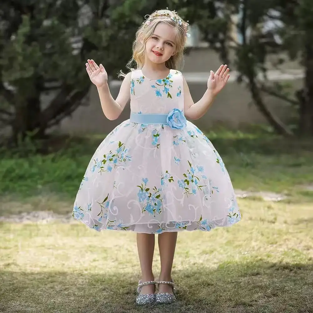 

2023 детское летнее новое платье, свадебный костюм для девочек, праздничные платья принцессы с цветочным принтом на день рождения, От 2 до 10 лет, детская одежда для девочек