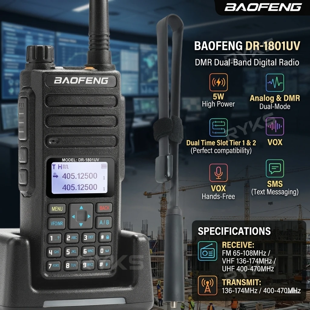 Forest/Industrial Use Baofeng Dr-1801Uv Dual Band Dmr Digital Radio 3000 Channels 5W Two Way Radio With Dual-Band Standby & Vox