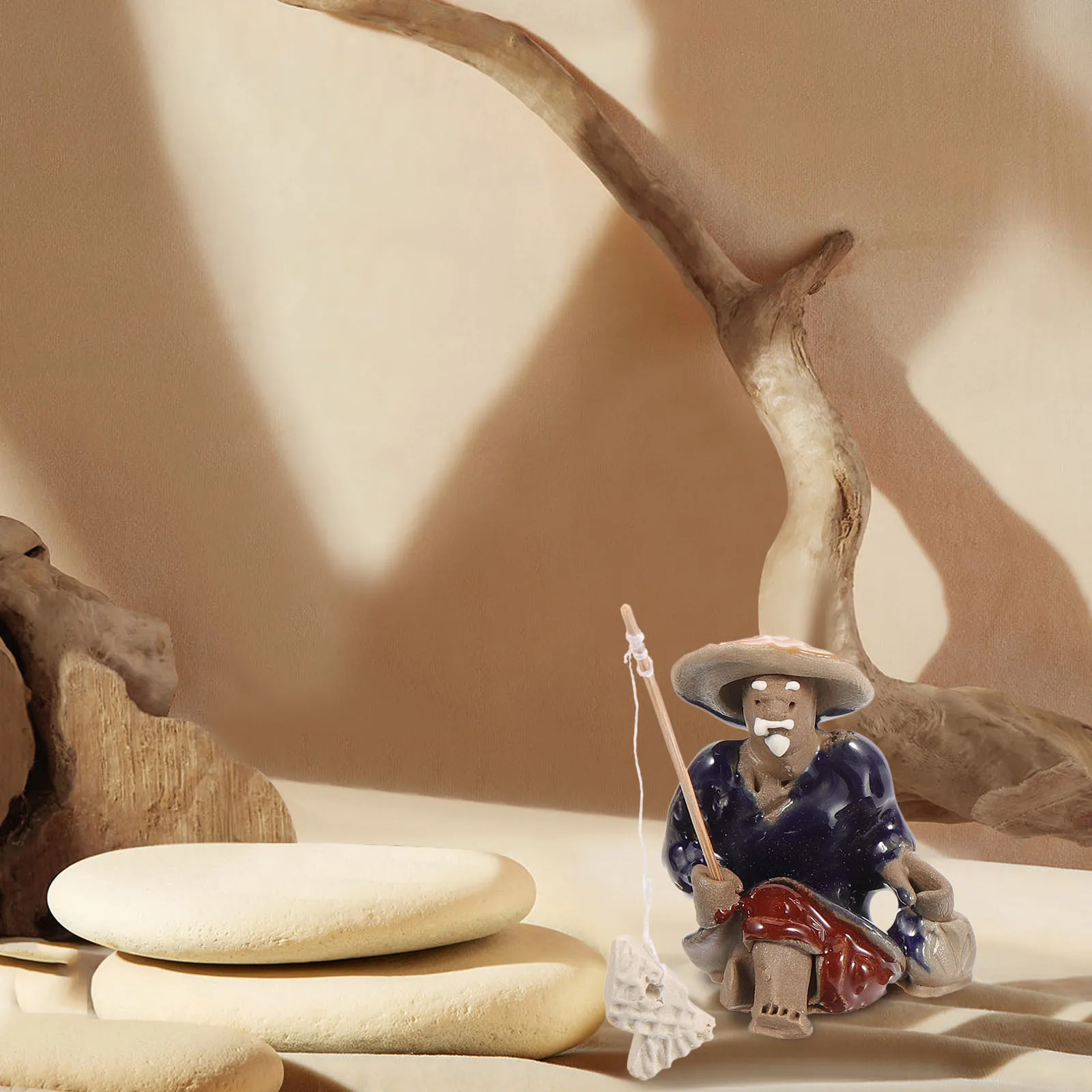 

3Pcs Ceramic Fisherman Statue Miniature Decorative Sculpture for Fish Tank Aquarium Home Desk Landscape Ornament