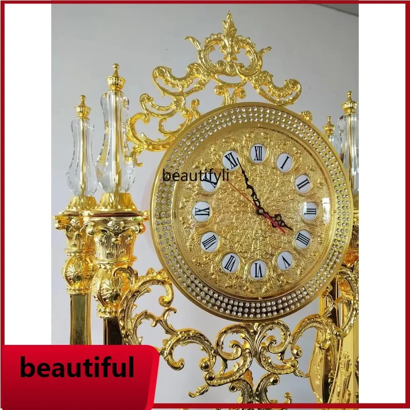 

X Living room floor clock European standing clock Golden crystal floor clock, living room, villa standing clock