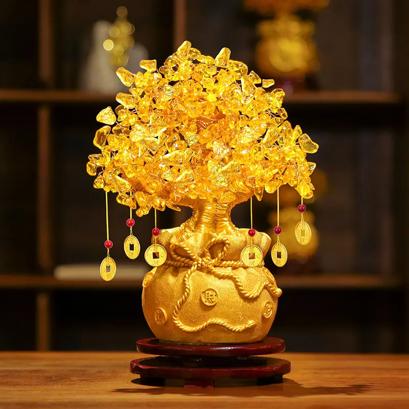 Fortune Citrine Money Tree Ornament Wine Cabinet Home Living Room Entryway Wealth Tree Opening Housewarming Gift