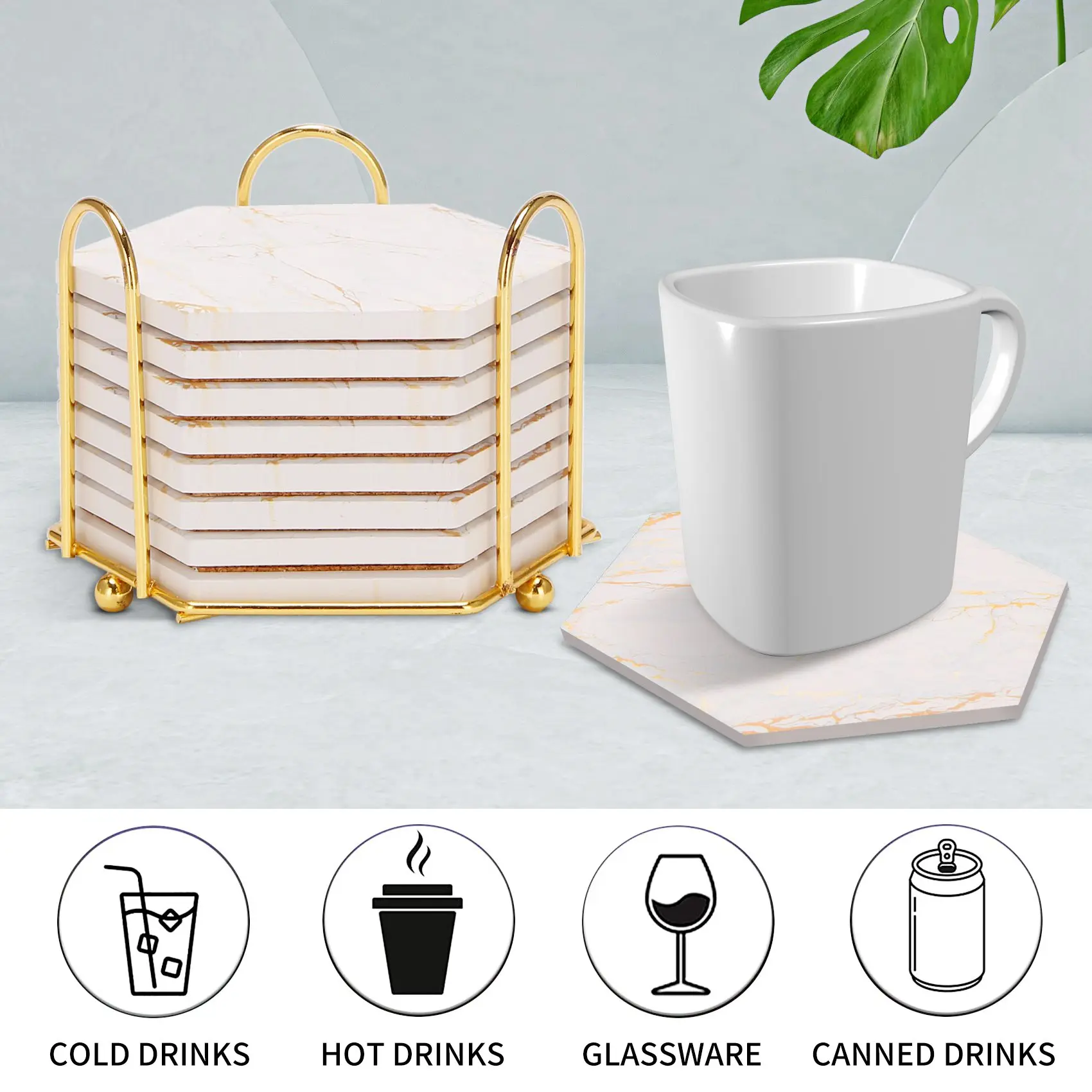 SEWS-8 PC Coasters For Drinks Absorbent With Holder Marble Design Coaster Set Super Absorbent Hot And Cold Drink