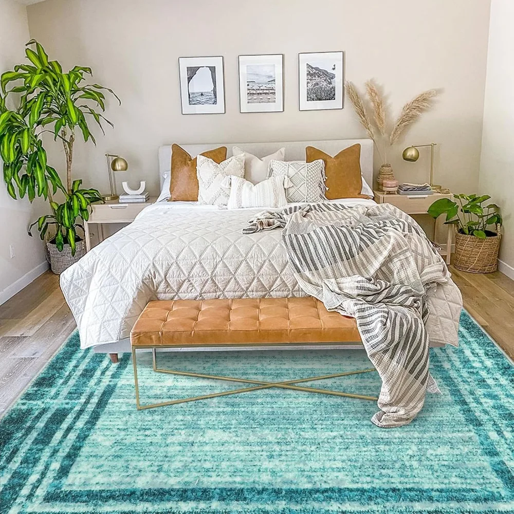 Стильный бирюзовый коврик 8x10 для гостиных, моющийся и устойчивый к пятнам, мягкий минималистичный напольный коврик для спальни