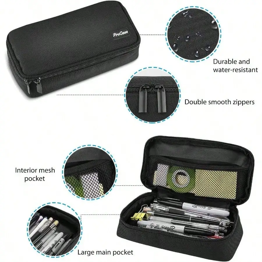 حقيبة قرطاسية للطلاب ذات سعة كبيرة، حقيبة تخزين محمولة لسطح المكتب مع سحاب مزدوج للوازم المكتبية المدرسية