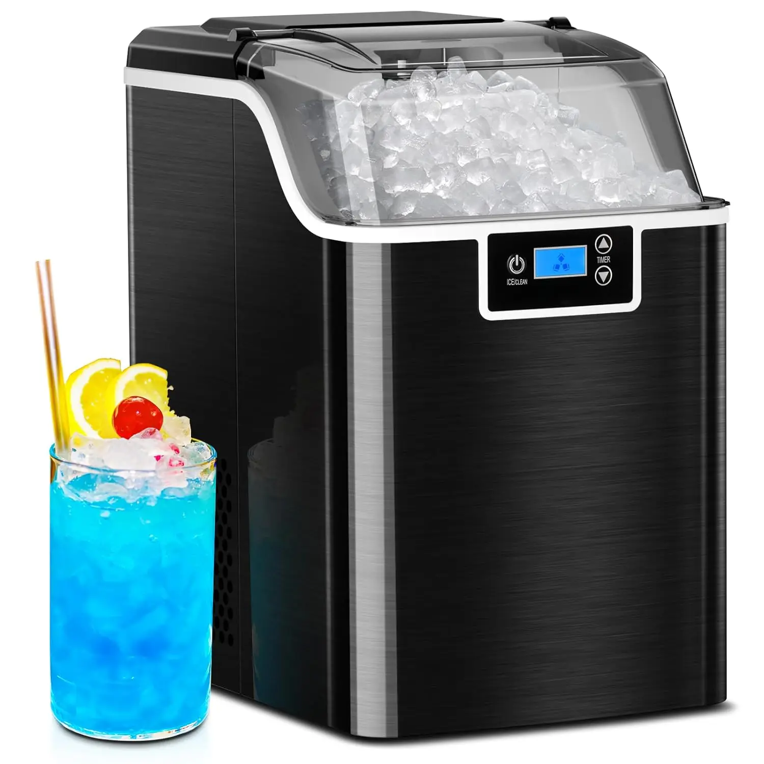 

Countertop Ice Maker with Soft Chew Pellets Ice, Self-Cleaning, LED 24-Hour Timer, Sonic Ice for Home and Kitchen Bar Parties