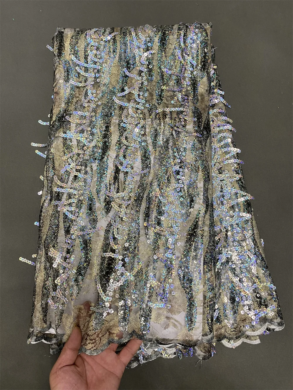 New Arrival African Lace Fabric 2025 High Quality 5Yard Sequence Lace Fabric Tulle Lace Fabric For Wedding Evening Dress  Hm50-1