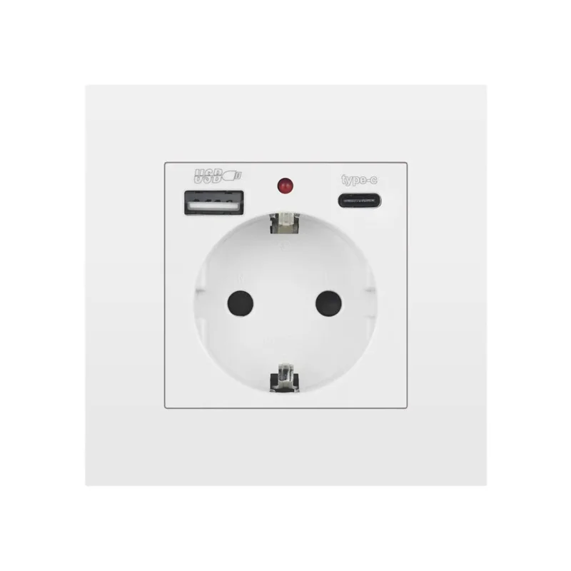 VISWE EU Usb wall socket 86mm*86mm PC Panel Type c and USB Plug Output 5V 2A,16A 250V Outlet Suitable for European standard box