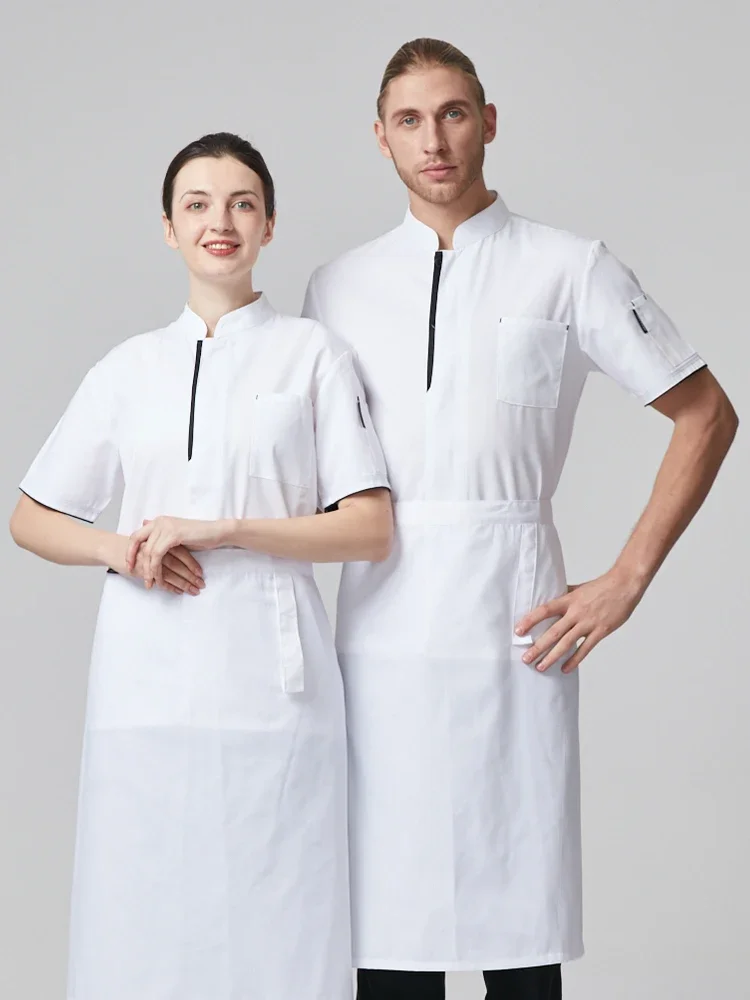 Restaurant Waiter Tops Stretchy Staff Overalls Short Sleeve Jacket Breathable Kitchen Cook Uniform Cake Shop Chef Work Clothes