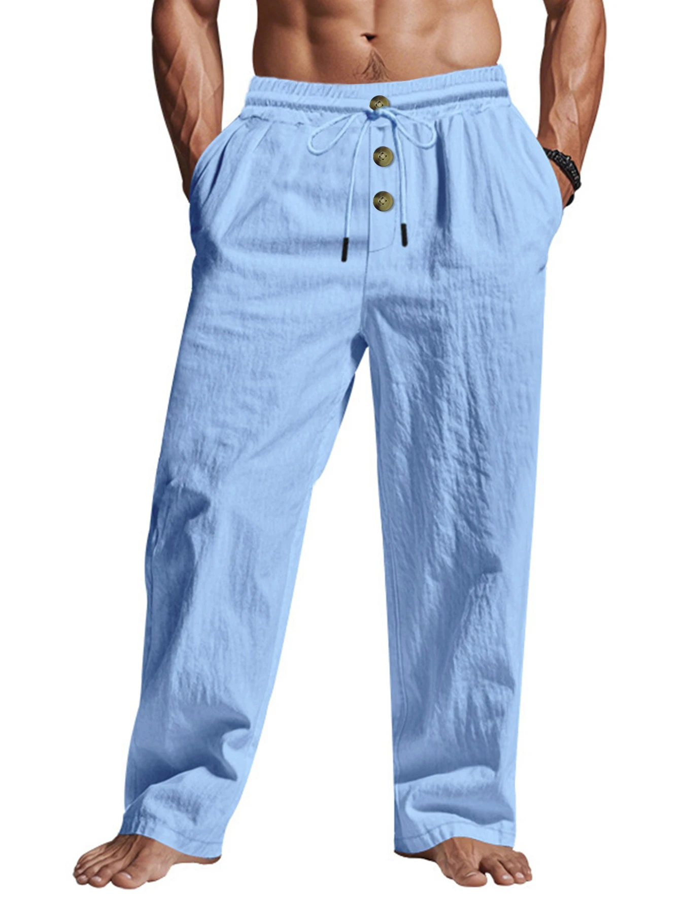 Men's Casual Pants Male Summer Breathable Trousers Solid Color High Quality Sweatpants Hawaiian Beach Sports Jogging Pants