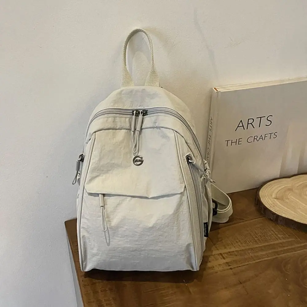 Solid Color Oxford Fabric Backpack Light Weight Nylon Casual Crossbody Bag Large Capacity Adjustable Strap